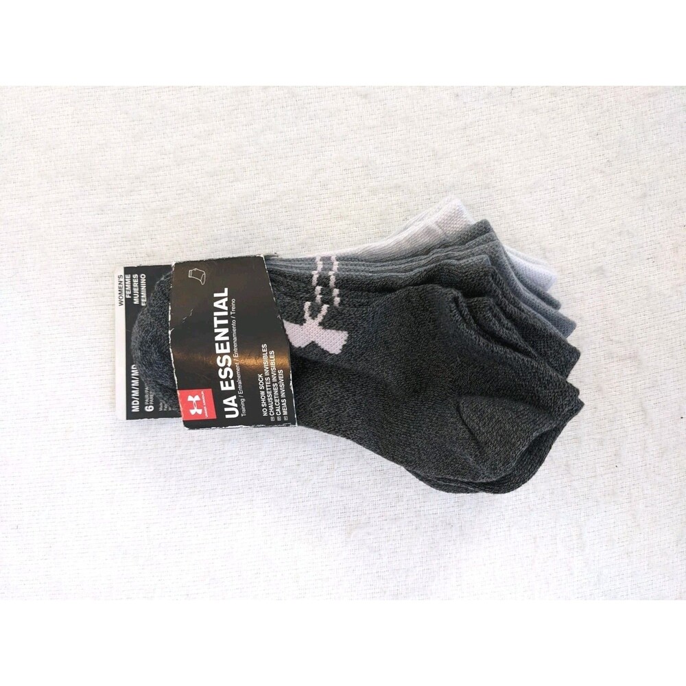 6 Pair Under Armour Essential Womens Size M 7-10.5 Gray Black & White